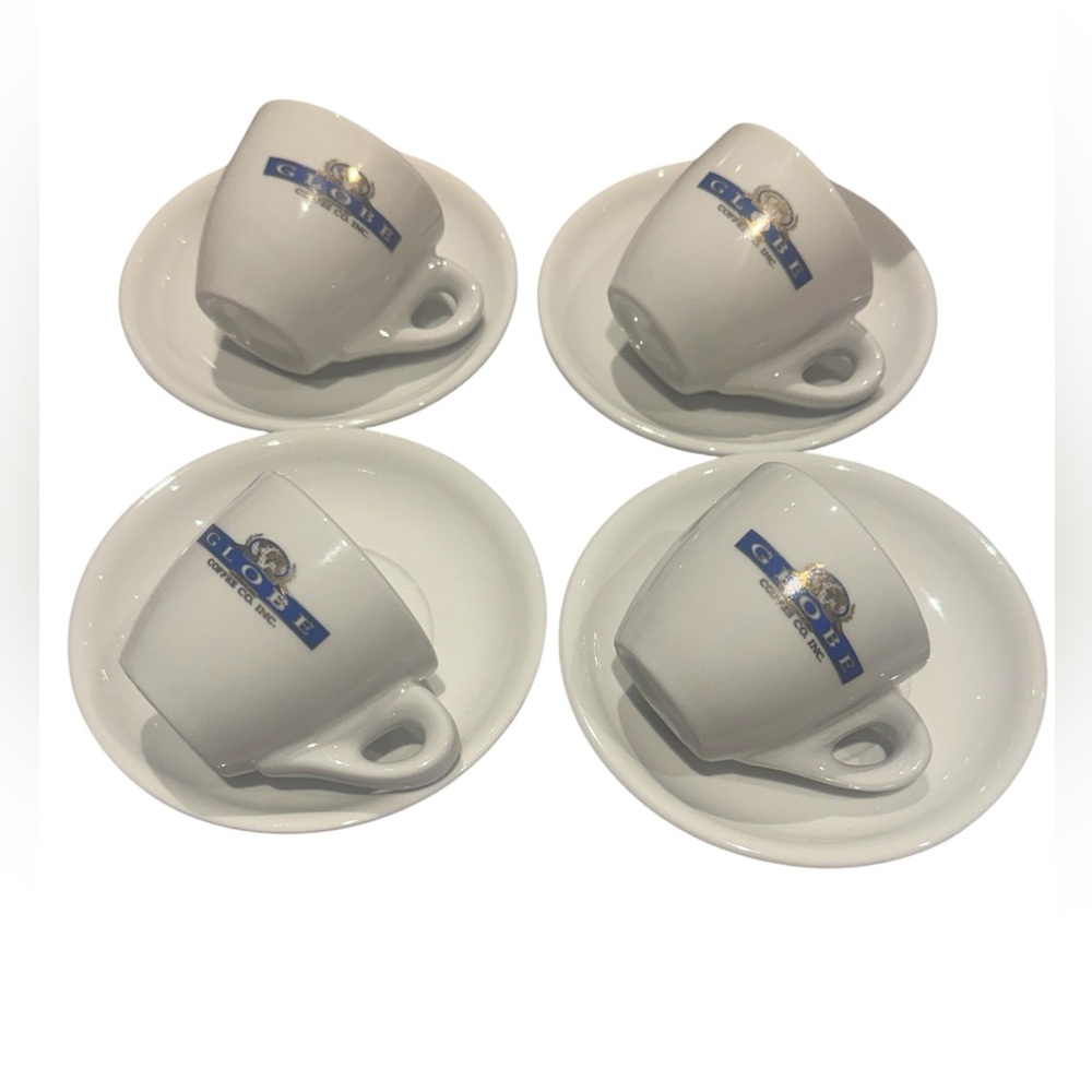 GLOBE COFFEE CO. INC. Espresso Cup & Saucer Set – 4 Cups & 4 Saucers